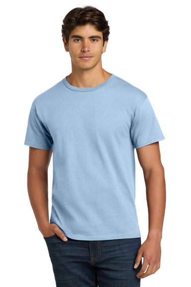 Hanes 5250 Mens Authentic Short Sleeve Crewneck T-Shirt Light Blue Model Front