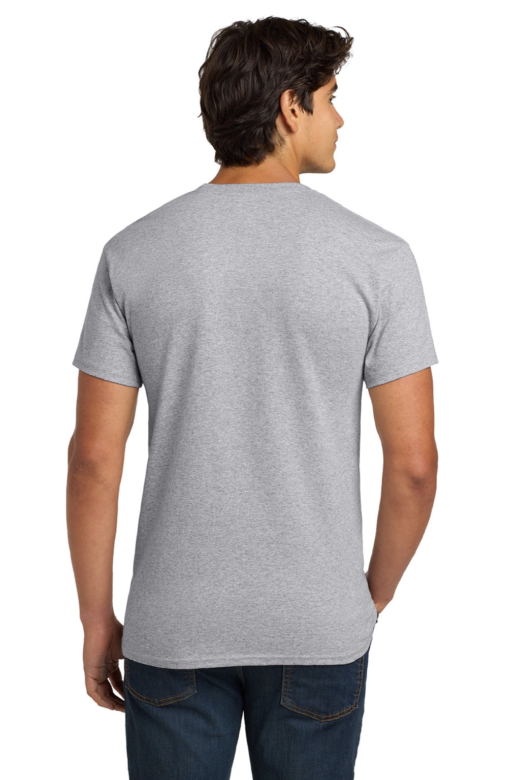 Hanes 5250 Mens Authentic Short Sleeve Crewneck T-Shirt Light Steel Grey Model Back