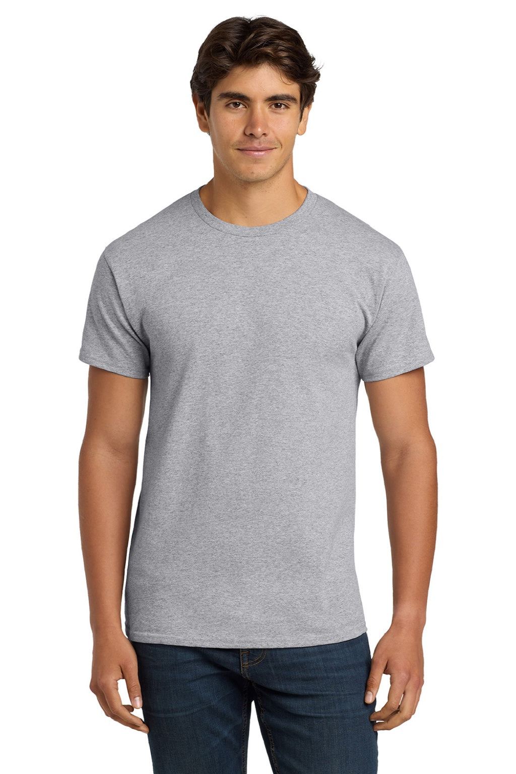 Hanes 5250 Mens Authentic Short Sleeve Crewneck T-Shirt Light Steel Grey Model Front