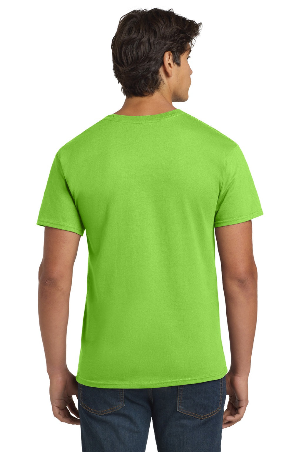 Hanes 5250 Mens Authentic Short Sleeve Crewneck T-Shirt Lime Green Model Back