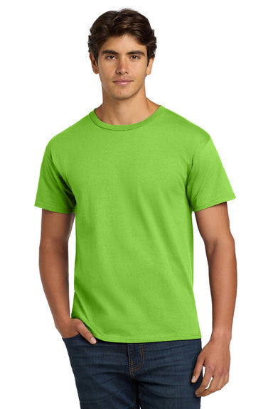Hanes 5250 Mens Authentic Short Sleeve Crewneck T-Shirt Lime Green Model Front