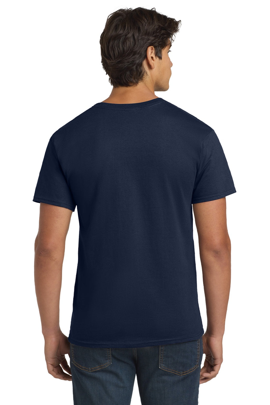 Hanes 5250 Mens Authentic Short Sleeve Crewneck T-Shirt Navy Blue Model Back