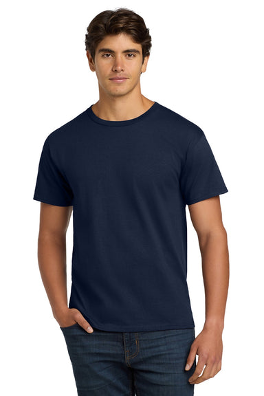 Hanes 5250 Mens Authentic Short Sleeve Crewneck T-Shirt Navy Blue Model Front