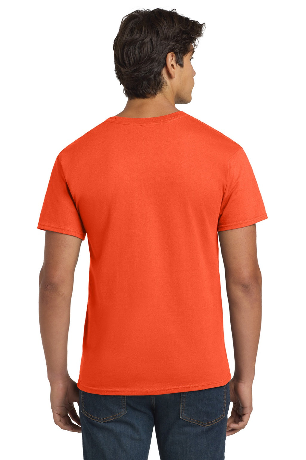 Hanes 5250 Mens Authentic Short Sleeve Crewneck T-Shirt Orange Model Back