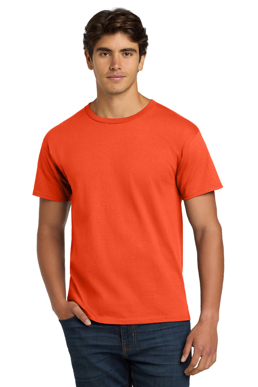 Hanes 5250 Mens Authentic Short Sleeve Crewneck T-Shirt Orange Model Front