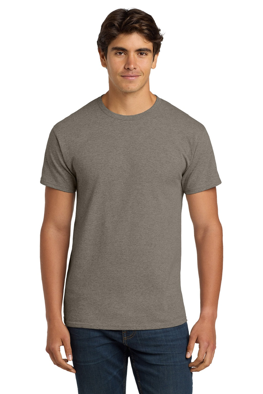 Hanes 5250 Mens Authentic Short Sleeve Crewneck T-Shirt Oxford Grey Model Front