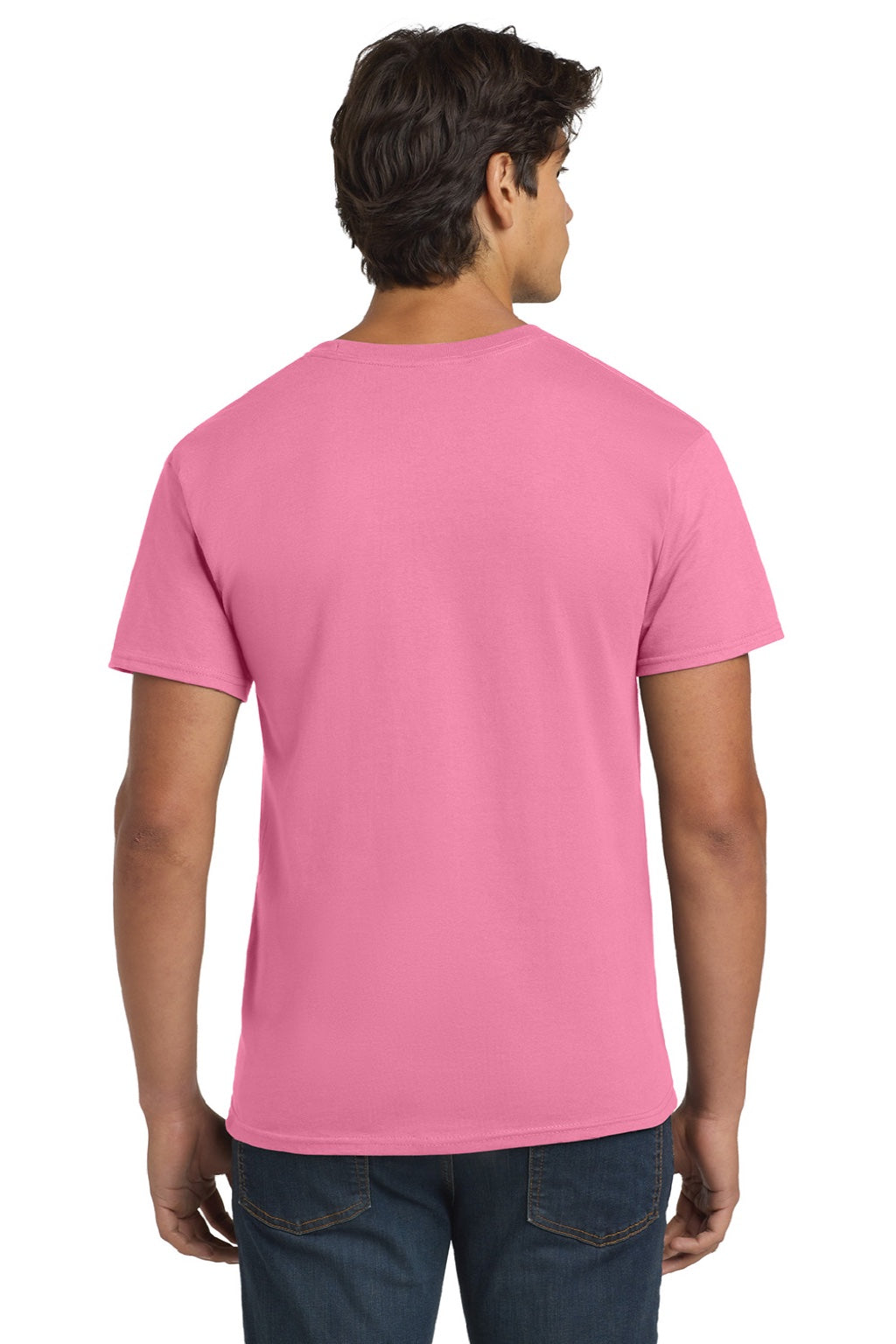 Hanes 5250 Mens Authentic Short Sleeve Crewneck T-Shirt Pink Model Back