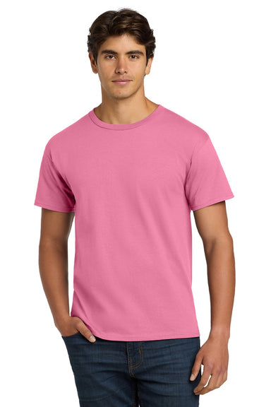 Hanes 5250 Mens Authentic Short Sleeve Crewneck T-Shirt Pink Model Front