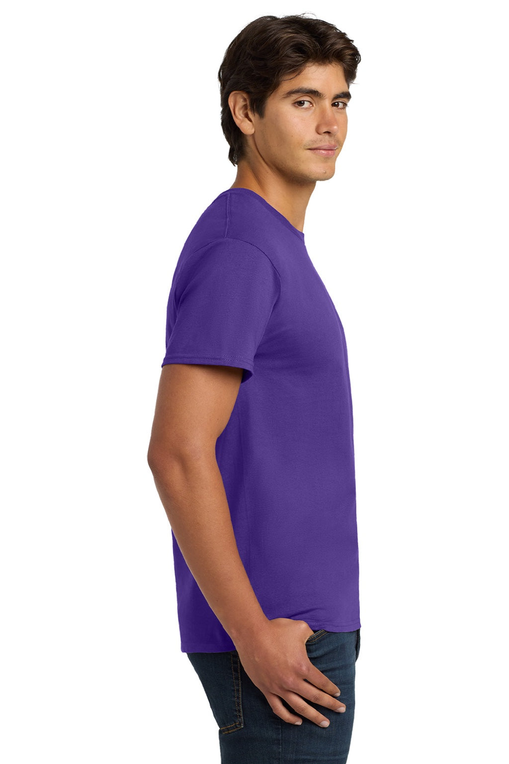 Hanes 5250 Mens Authentic Short Sleeve Crewneck T-Shirt Purple Model Side