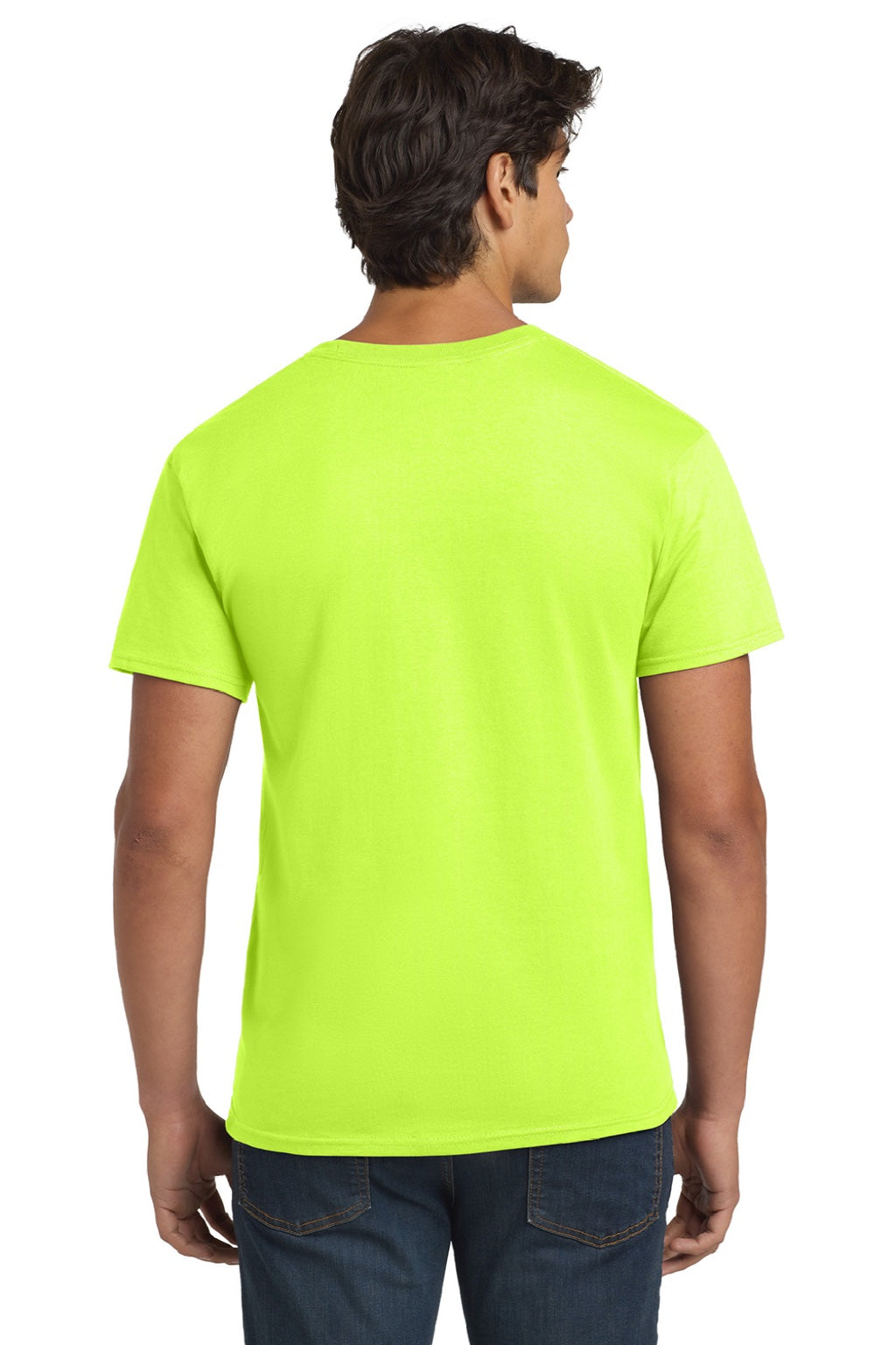 Hanes 5250 Mens Authentic Short Sleeve Crewneck T-Shirt Safety Green Model Back