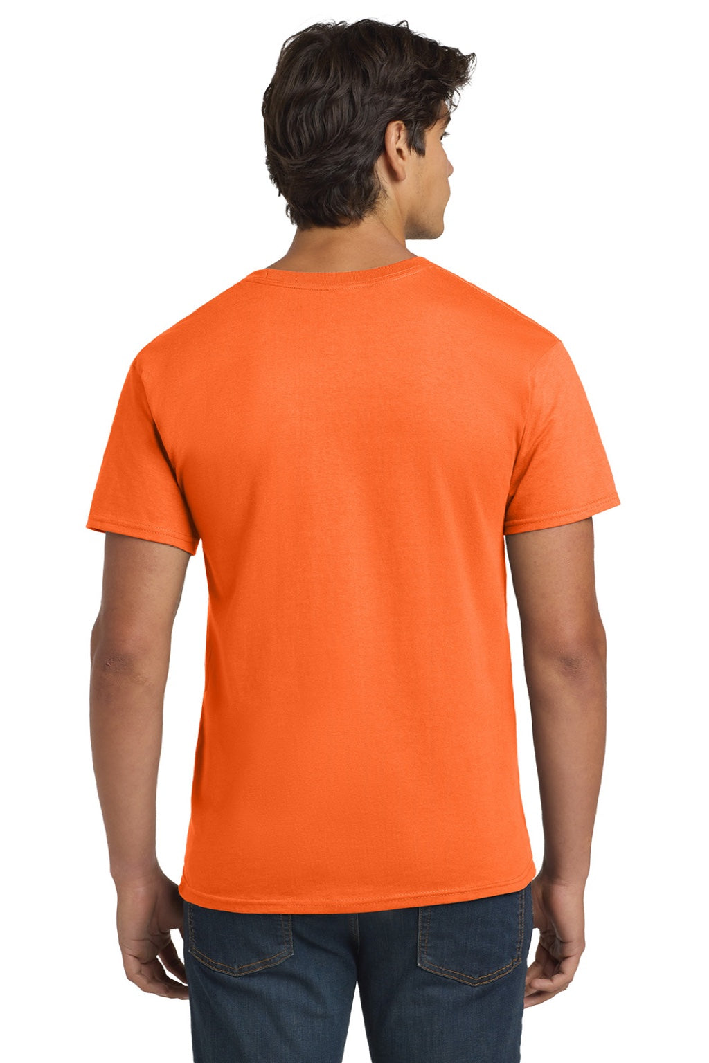Hanes 5250 Mens Authentic Short Sleeve Crewneck T-Shirt Safety Orange Model Back
