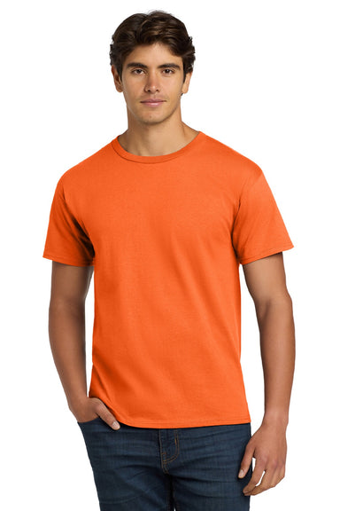 Hanes 5250 Mens Authentic Short Sleeve Crewneck T-Shirt Safety Orange Model Front