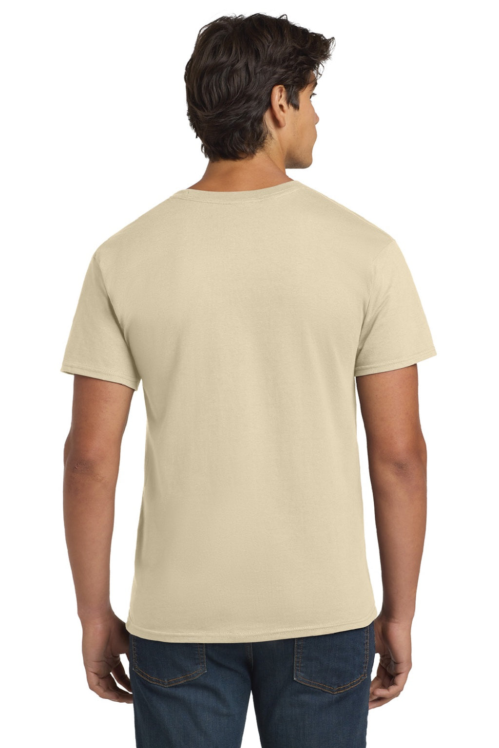 Hanes 5250 Mens Authentic Short Sleeve Crewneck T-Shirt Sand Model Back