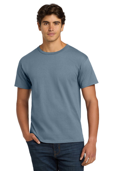 Hanes 5250 Mens Authentic Short Sleeve Crewneck T-Shirt Stonewashed Blue Model Front