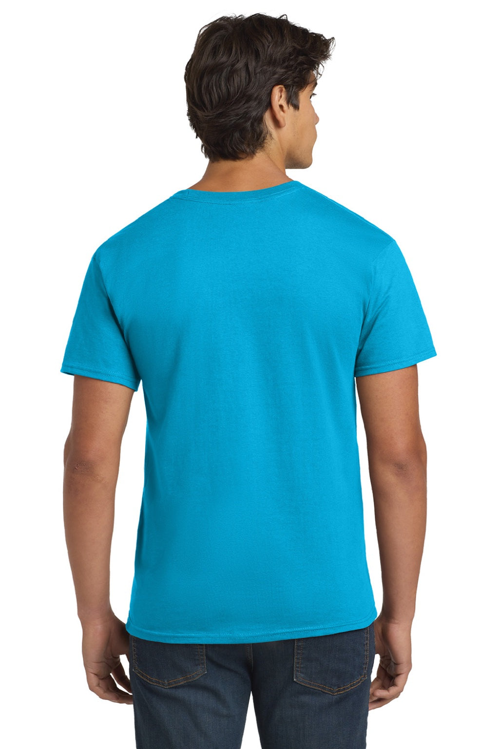 Hanes 5250 Mens Authentic Short Sleeve Crewneck T-Shirt Teal Blue Model Back