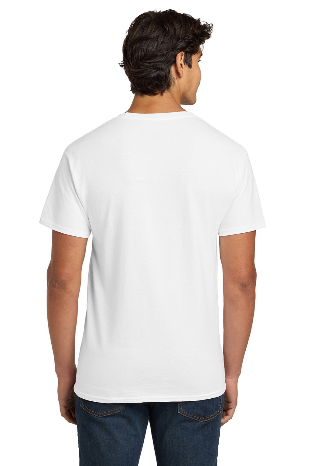 Hanes 5250 Mens Authentic Short Sleeve Crewneck T-Shirt White Model Back
