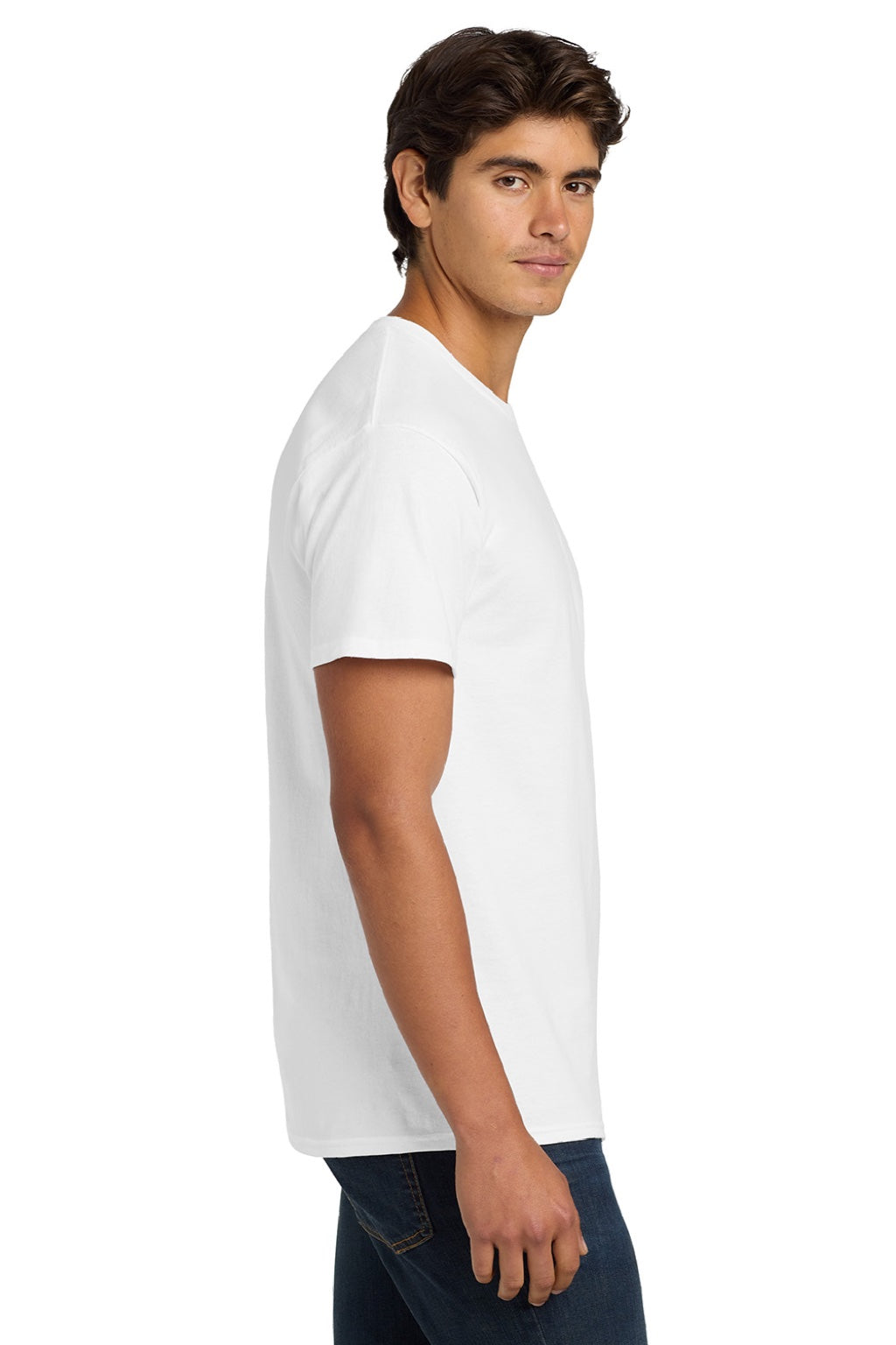 Hanes 5250 Mens Authentic Short Sleeve Crewneck T-Shirt White Model Side