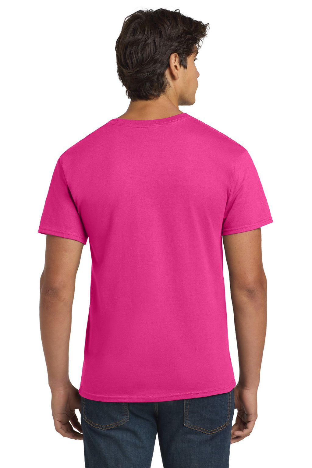 Hanes 5250 Mens Authentic Short Sleeve Crewneck T-Shirt Wow Pink Model Back