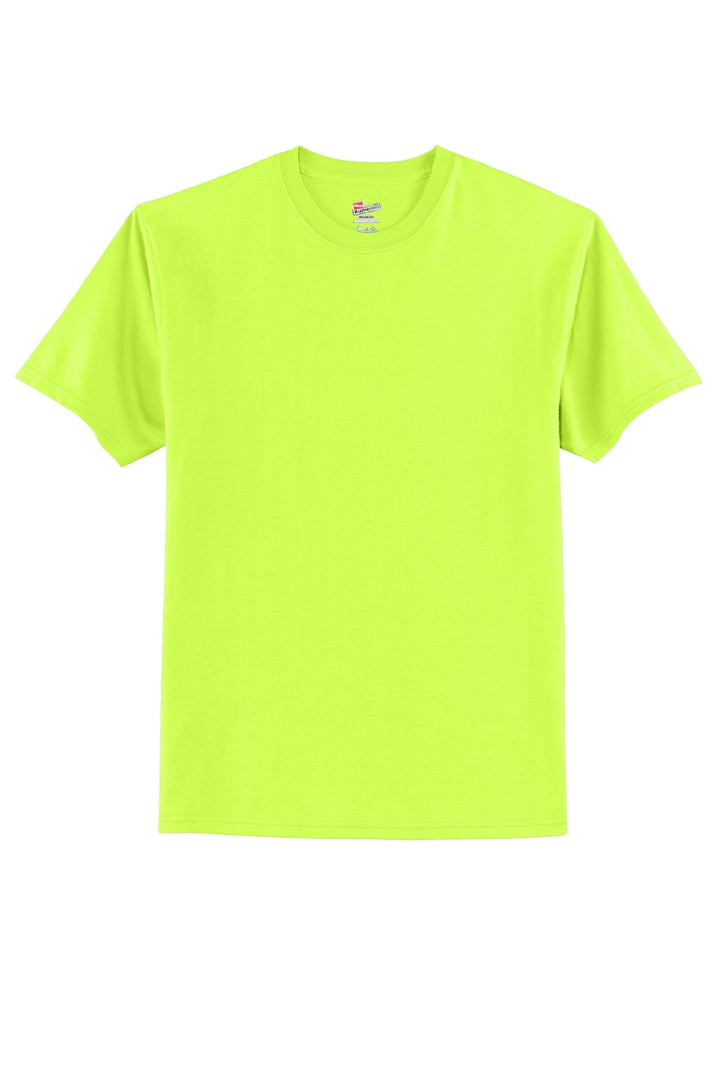 Hanes 5250 Mens Authentic Short Sleeve Crewneck T-Shirt Safety Green Flat Front