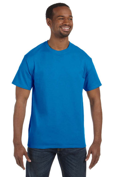Hanes 5250 Mens Authentic Short Sleeve Crewneck T-Shirt Sapphire Blue Model Front