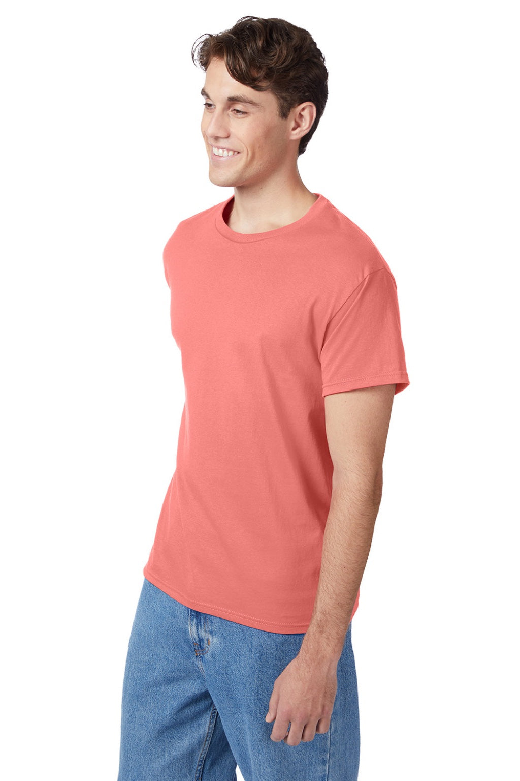Hanes 5250 Mens Authentic Short Sleeve Crewneck T-Shirt Charisma Coral Model 3Q