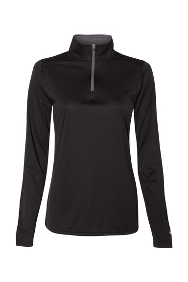 Badger 4103 Womens B-Core Moisture Wicking 1/4 Zip Pullover Black/Graphite Grey Flat Front