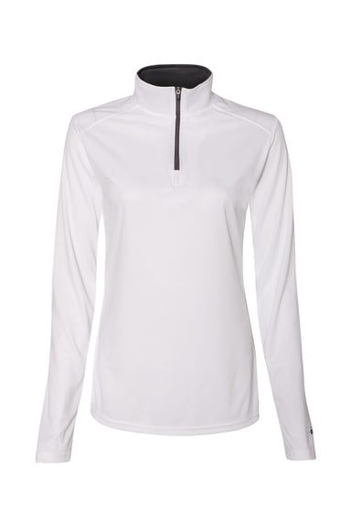 Badger 4103 Womens B-Core Moisture Wicking 1/4 Zip Pullover White/Graphite Grey Flat Front