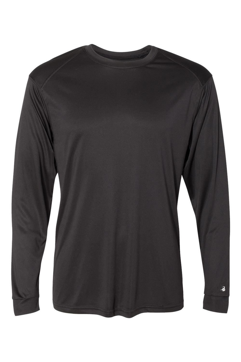 Badger 4004 Mens Ultimate SoftLock Moisture Wicking Long Sleeve Crewneck T-Shirt Black Flat Front