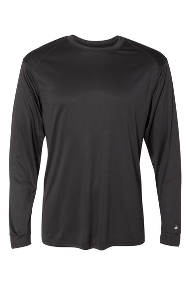 Badger 4004 Mens Ultimate SoftLock Moisture Wicking Long Sleeve Crewneck T-Shirt Black Flat Front