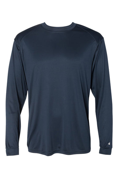 Badger 4004 Mens Ultimate SoftLock Moisture Wicking Long Sleeve Crewneck T-Shirt Navy Blue Flat Front