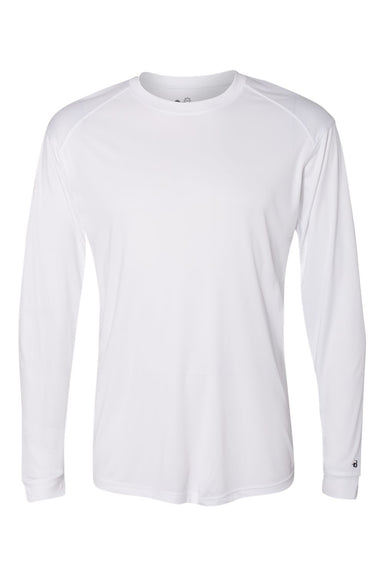 Badger 4004 Mens Ultimate SoftLock Moisture Wicking Long Sleeve Crewneck T-Shirt White Flat Front