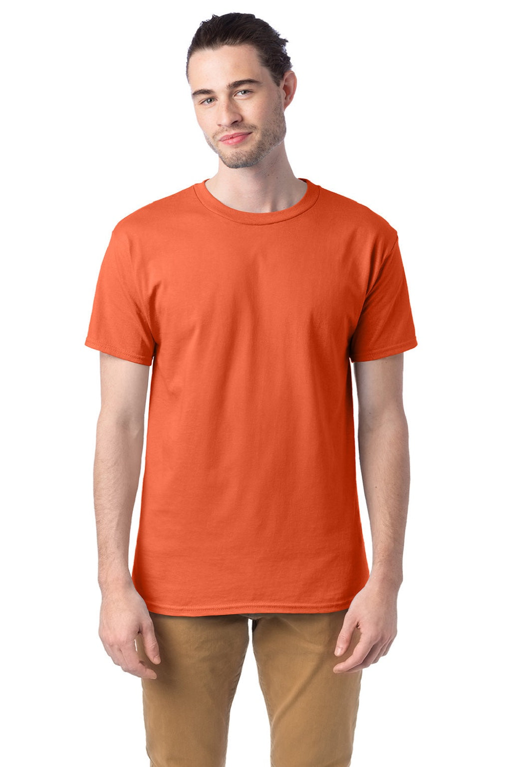 Hanes 5280 Mens Essential-T Short Sleeve Crewneck T-Shirt Texas Orange Model Front