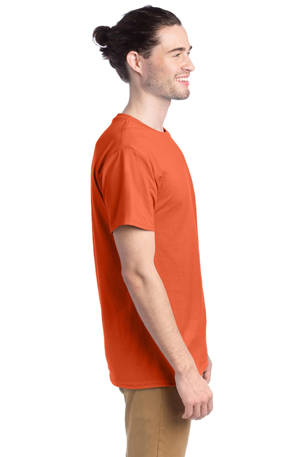 Hanes 5280 Mens Essential-T Short Sleeve Crewneck T-Shirt Texas Orange Model Side