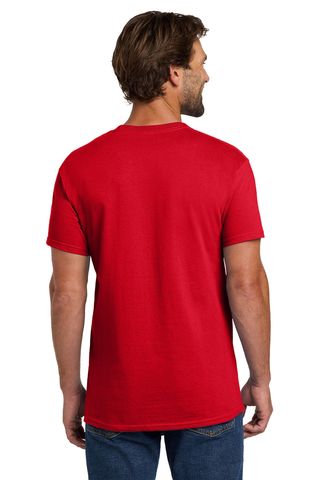 Hanes 5280 Mens Essential-T Short Sleeve Crewneck T-Shirt Athletic Red Model Back