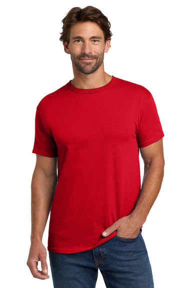 Hanes 5280 Mens Essential-T Short Sleeve Crewneck T-Shirt Athletic Red Model Front