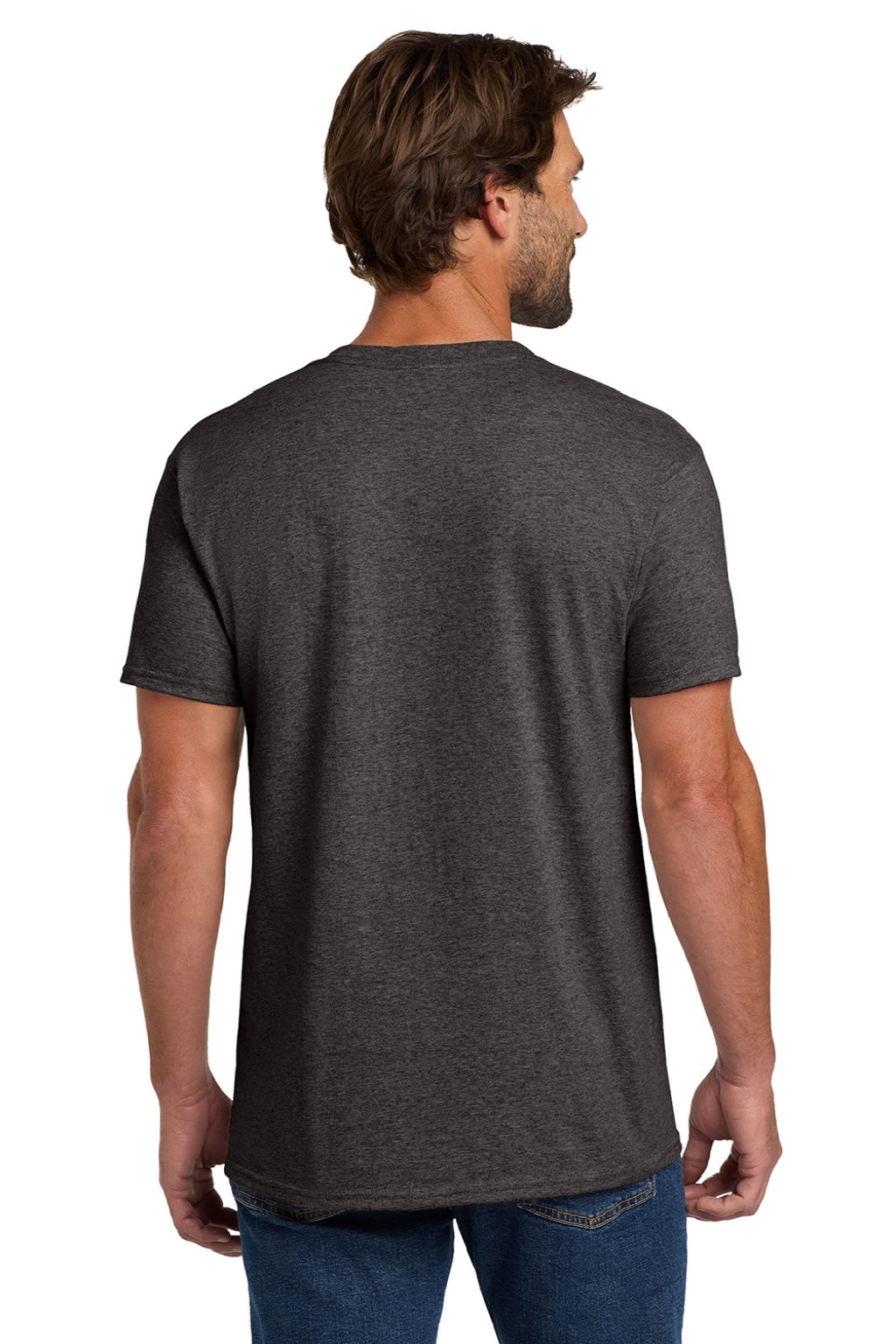 Hanes 5280 Mens Essential-T Short Sleeve Crewneck T-Shirt Heather Charcoal Grey Model Back