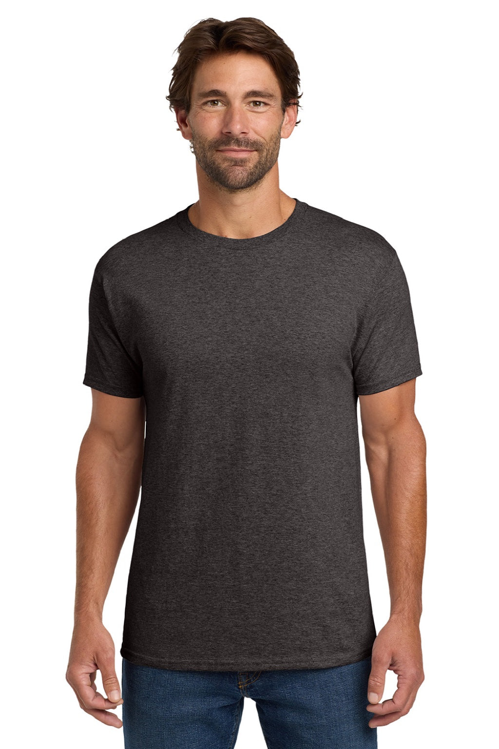 Hanes 5280 Mens Essential-T Short Sleeve Crewneck T-Shirt Heather Charcoal Grey Model Front