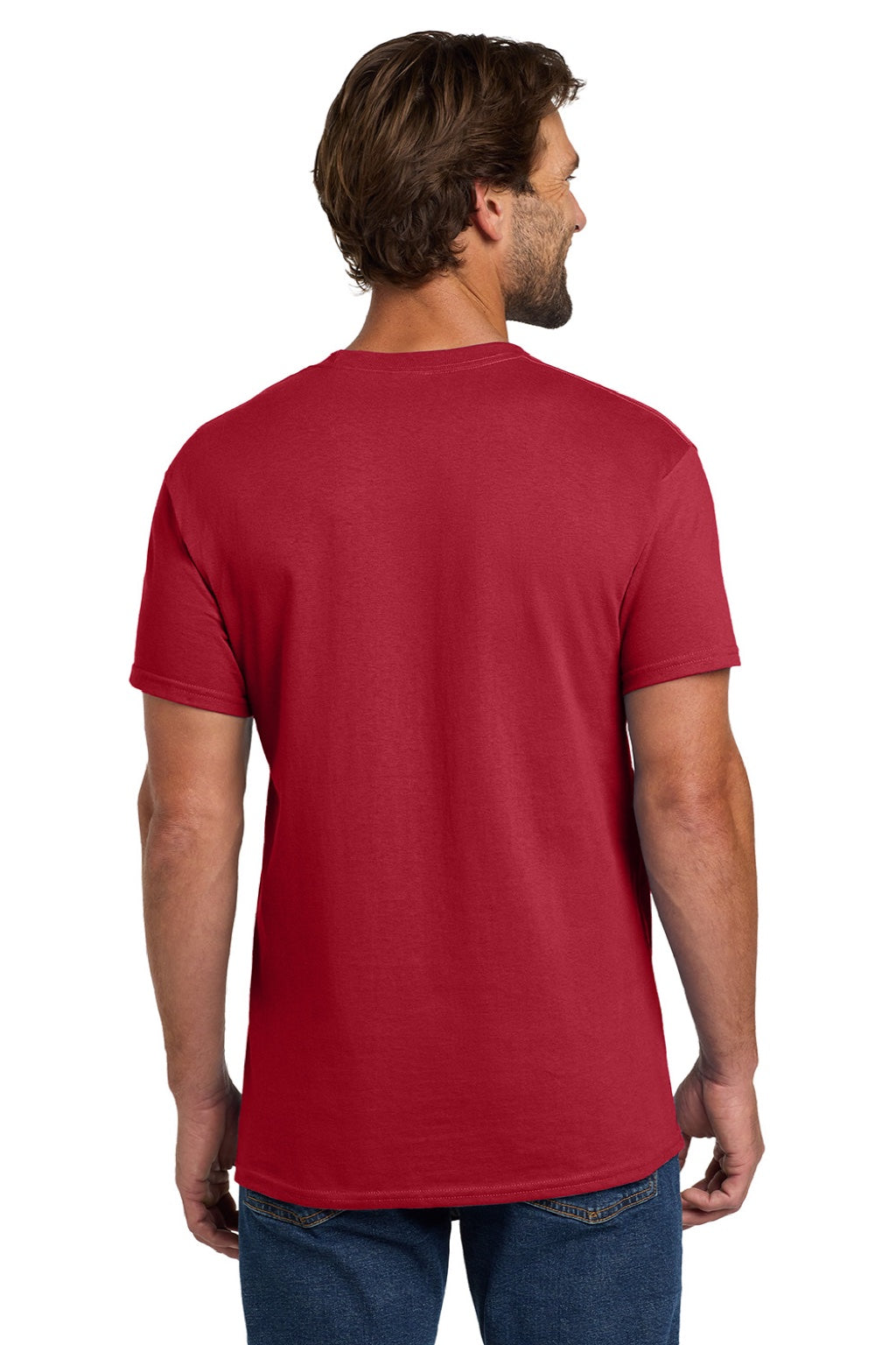 Hanes 5280 Mens Essential-T Short Sleeve Crewneck T-Shirt Deep Red Model Back