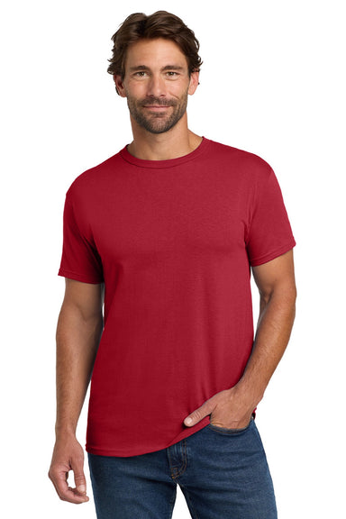 Hanes 5280 Mens Essential-T Short Sleeve Crewneck T-Shirt Deep Red Model Front