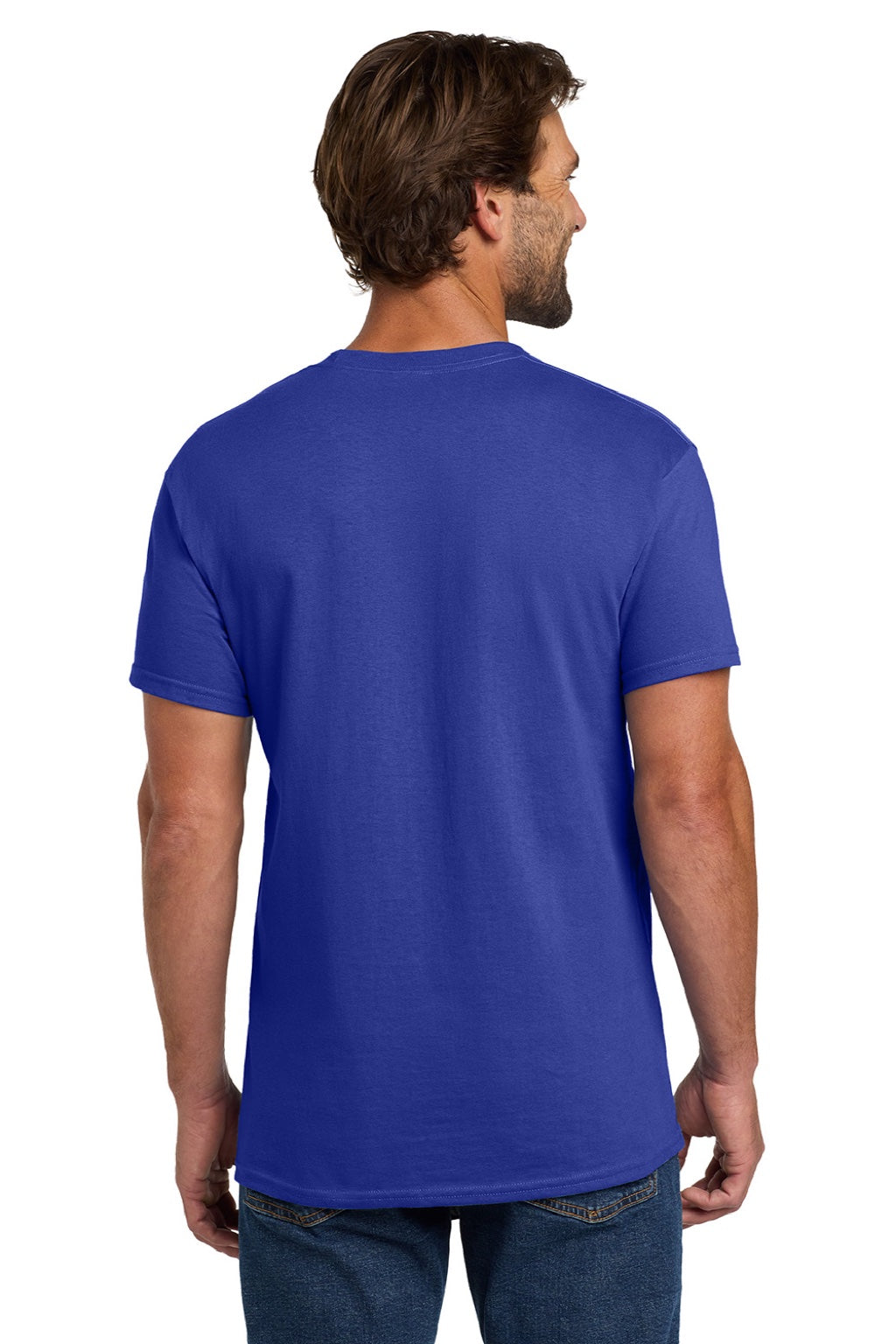 Hanes 5280 Mens Essential-T Short Sleeve Crewneck T-Shirt Deep Royal Blue Model Back