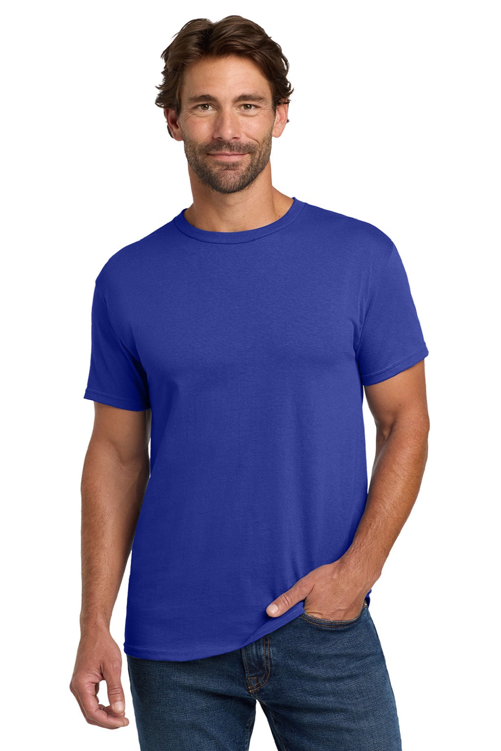 Hanes 5280 Mens Essential-T Short Sleeve Crewneck T-Shirt Deep Royal Blue Model Front