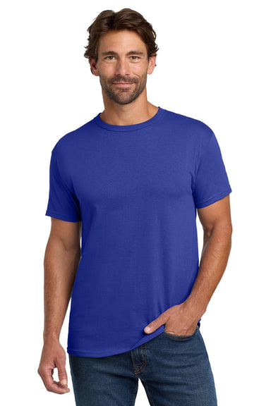 Hanes 5280 Mens Essential-T Short Sleeve Crewneck T-Shirt Deep Royal Blue Model Front