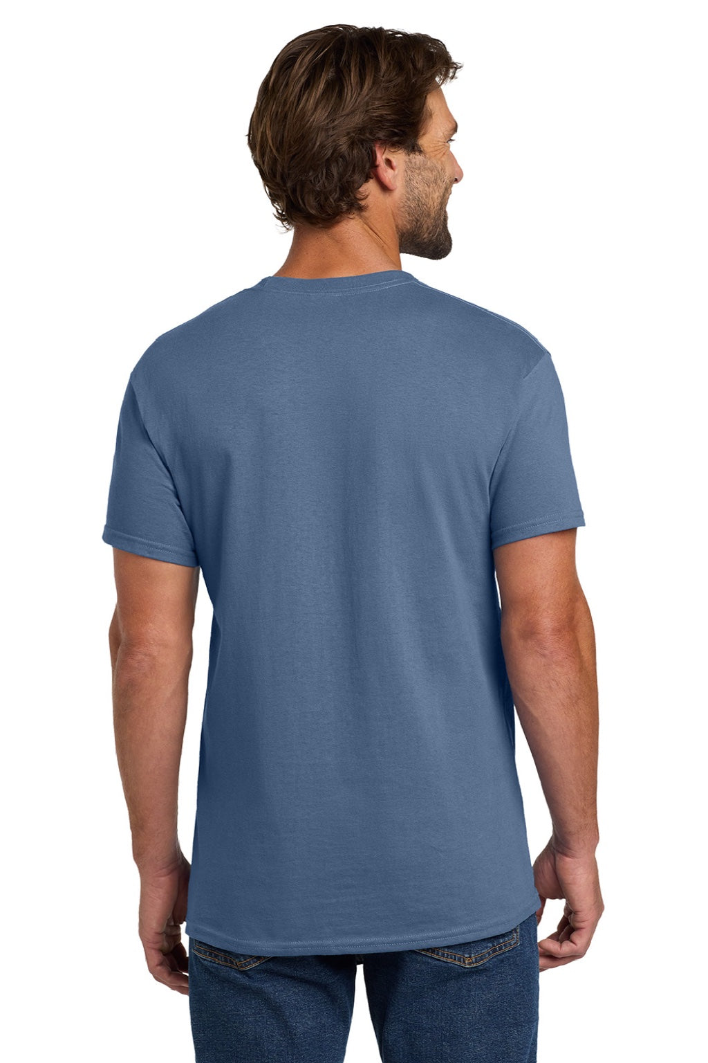 Hanes 5280 Mens Essential-T Short Sleeve Crewneck T-Shirt Denim Blue Model Back