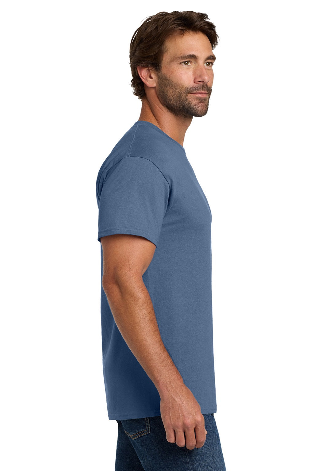 Hanes 5280 Mens Essential-T Short Sleeve Crewneck T-Shirt Denim Blue Model Side