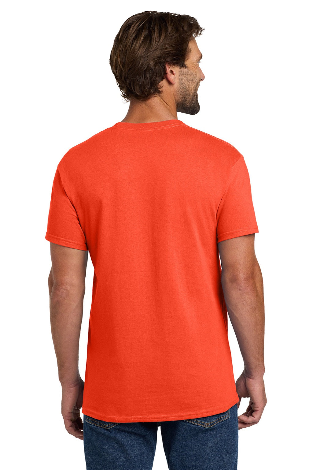 Hanes 5280 Mens Essential-T Short Sleeve Crewneck T-Shirt Orange Model Back