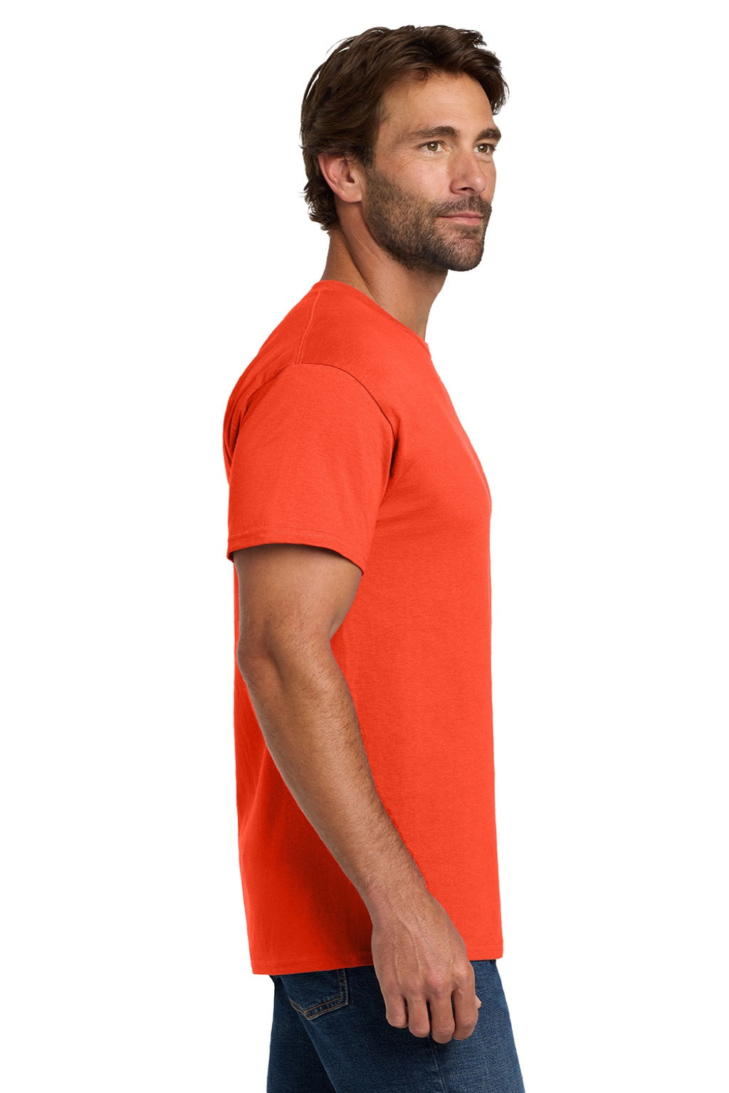 Hanes 5280 Mens Essential-T Short Sleeve Crewneck T-Shirt Orange Model Side