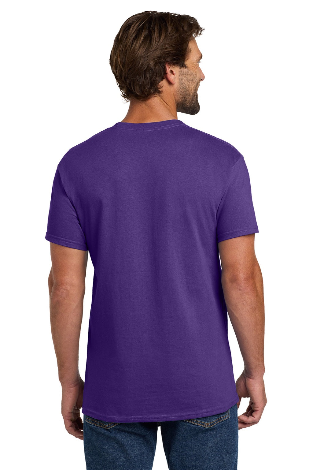 Hanes 5280 Mens Essential-T Short Sleeve Crewneck T-Shirt Purple Model Back