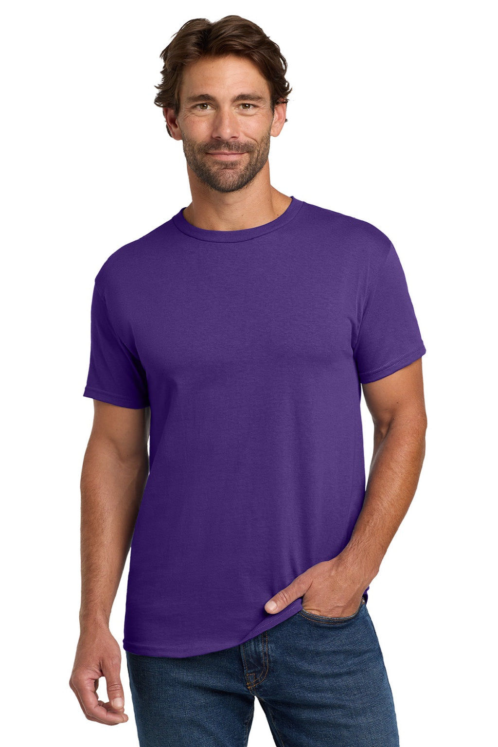 Hanes 5280 Mens Essential-T Short Sleeve Crewneck T-Shirt Purple Model Front