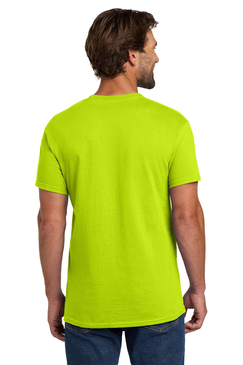Hanes 5280 Mens Essential-T Short Sleeve Crewneck T-Shirt Safety Green Model Back
