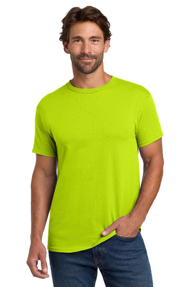 Hanes 5280 Mens Essential-T Short Sleeve Crewneck T-Shirt Safety Green Model Front